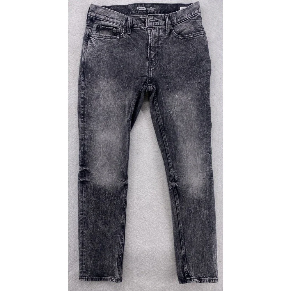 Old Navy Men Slim Built-In Tough Flex Jeans 29x30 Gray Acid Wash Denim Black